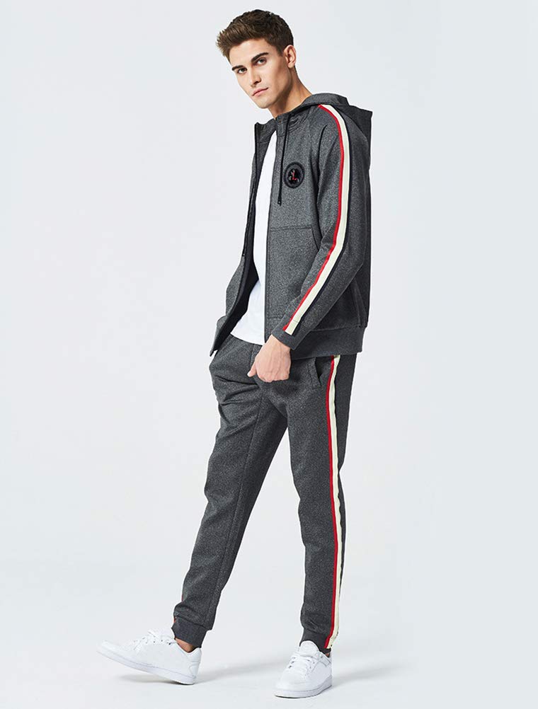 PASOK Men's Casual Tracksuit Set Long Sleeve Full-Zip Running Jogging Athletic Sweat Suits (L, Style 2 Dark Gray) - Image 4